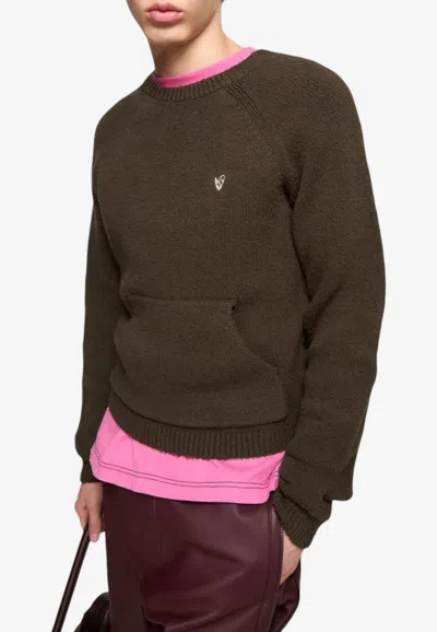Acne Studios Embroidered Heart Knitted Sweater In Brown