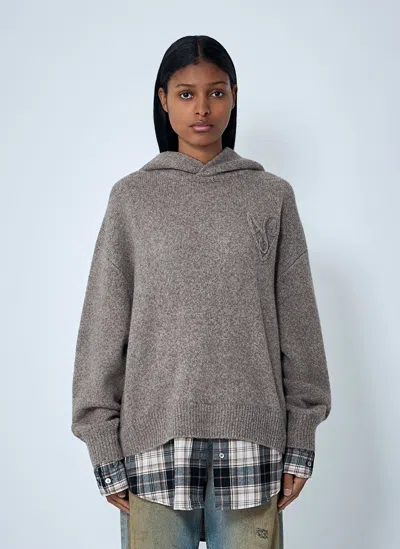 Acne Studios Embroidered Knit Hooded Sweater In Gray