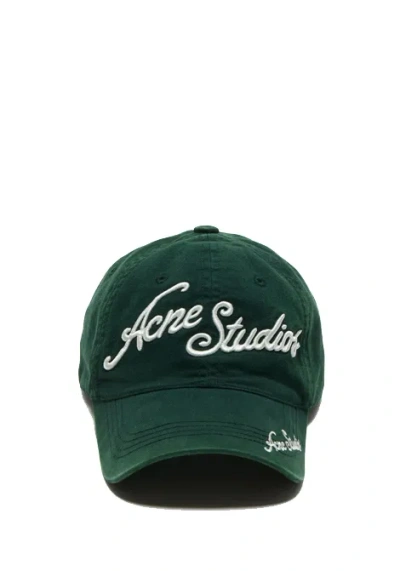 Acne Studios Embroidered Logo Cap Woman Dark Grey In Green