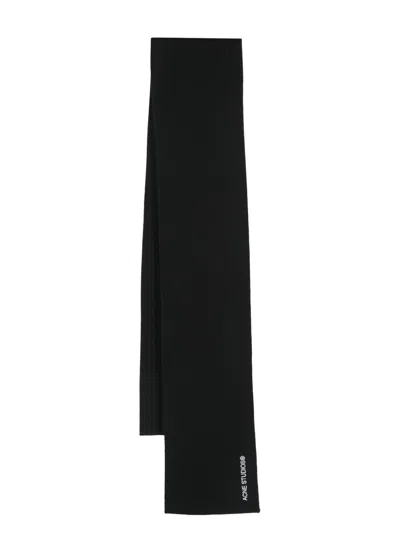 Acne Studios Embroidered-logo Knitted Scarf In Black