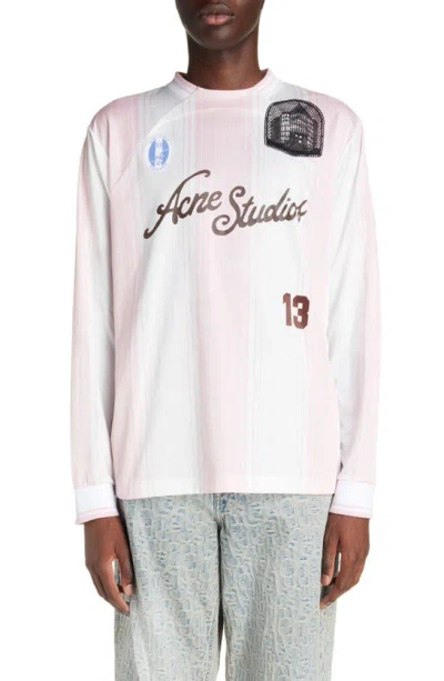 Acne Studios Embroidered Logo Stripe Long Sleeve Graphic T-shirt In Pink