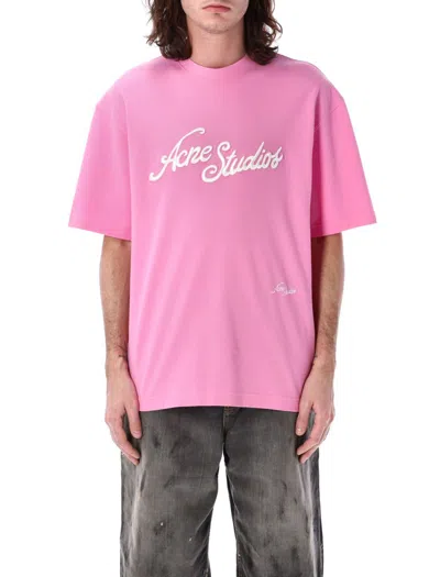 Acne Studios Embroidered Logo T-shirt With Relaxed Fit In Pink