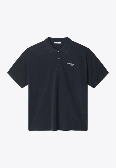 Acne Studios Embroidered Logo Washed Polo T-shirt In Gray