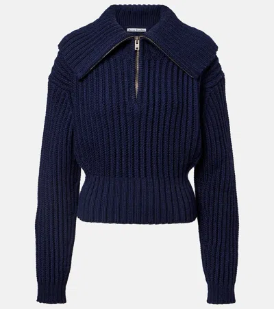 Acne Studios Embroidered Ribbed-knit Wool Sweater In Blue