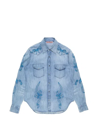 Acne Studios Surrow Embroidered Organic Cotton Denim Western Shirt In Blue