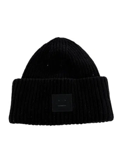 Pre-owned Acne Studios Embroidered Wool Beanie In Black