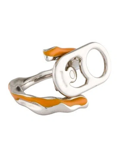 Pre-owned Acne Studios Enamel Crushed Cans Cocktail Ring In Orange