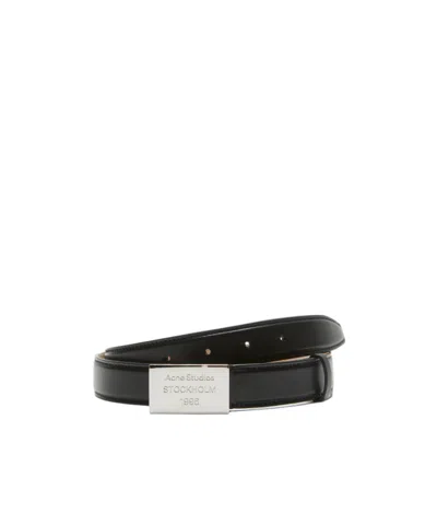 Acne Studios Engraved Logo Leather Belt In Black