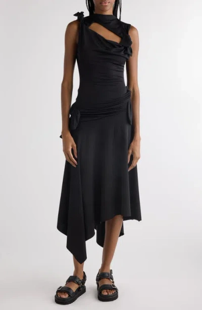 Acne Studios Enouk Knot Detail Asymmetric Knit Knit Dress In Black