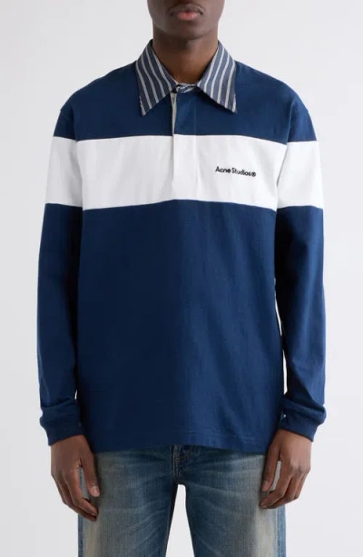 Acne Studios Erbero Organic Cotton Long Sleeve Rugby Polo In Blue
