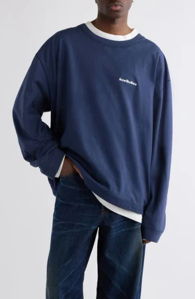 Acne Studios Ericka Registered Layered Long Sleeve Organic Cotton T-shirt In Blue