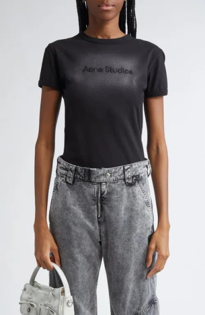 ACNE STUDIOS ACNE STUDIOS ETZA FADED EMBROIDERED LOGO FITTED COTTON T-SHIRT