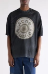 Acne Studios Exford U Distressed Coated Button Logo Graphic T-shirt In Black