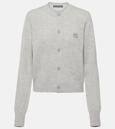 Acne Studios Face Crewneck Wool Cardigan In Grey