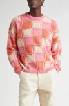 Acne Studios Face Jacquard Wool Blend Sweater In Rusty Orange/ Tango Pink