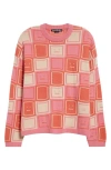 Acne Studios Face Jacquard Wool Blend Sweater In Rusty Orange/tango Pink