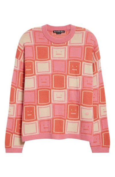 Acne Studios Face Jacquard Wool Blend Jumper In Pink