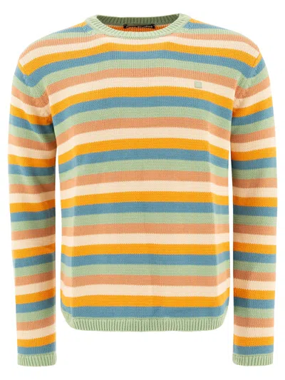 Acne Studios Face Patch Striped Sweater In Beige