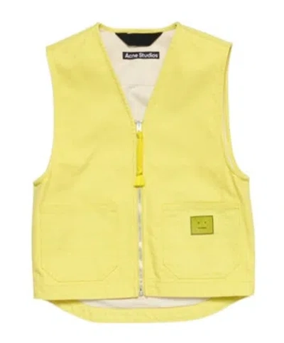 Acne Studios Face Logo-appliqué Cotton Gilet In Dusty Yellow