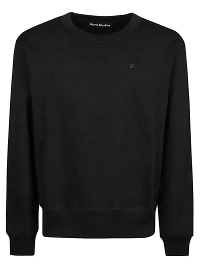 Acne Studios Face Logo Patch Jersey Sweatshirt In Black