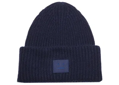 Pre-owned Acne Studios Face Logo Beanie In Navy Blue