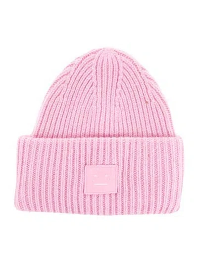 Pre-owned Acne Studios Face Logo Beanie In Pink