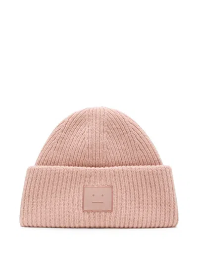 Acne Studios Face Logo Beanie In Pink
