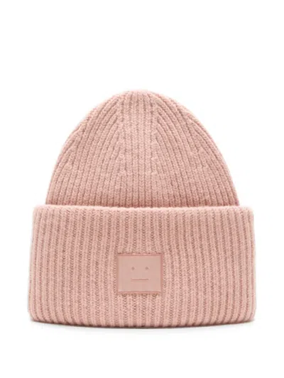 Acne Studios Face Logo Beanie In Pink