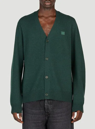 Acne Studios Face Logo Patch Buttoned Cardigan In Green