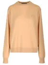 Acne Studios Face Logo Patch Crewneck Sweater In Beige