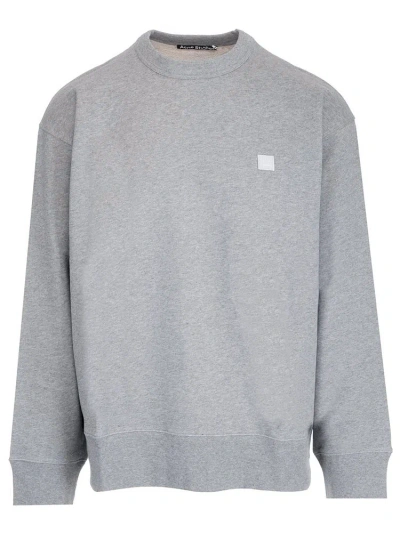 Acne Studios Face Logo Patch Crewneck Sweatshirt In Grey