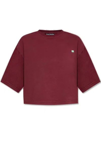 Acne Studios Face Logo Patch Cropped T In Burgundy