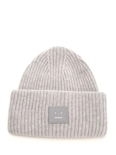 ACNE STUDIOS FACE LOGO PATCH RIBBED BEANIE