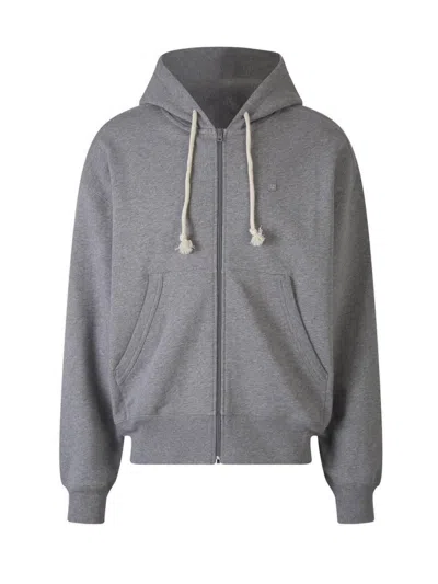 Acne Studios Face Logo Patch Zipped Hoodie In Grey