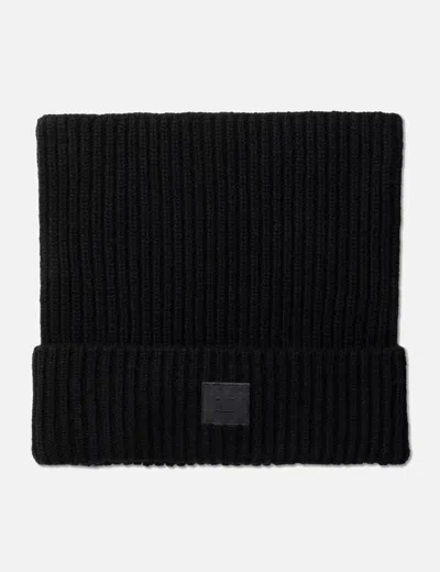 Acne Studios Face Logo Square Beanie - Yak In Black