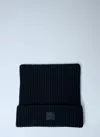 Acne Studios Face Logo Square Beanie Hat In Blue