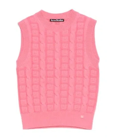 Acne Studios Face Logo-appliqué Cable-knit Jumper In Pink