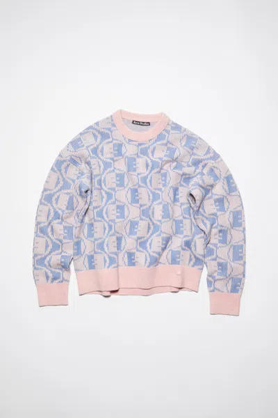 Acne Studios Face Motif Jacquard Jumper Faded Pink/light Blue