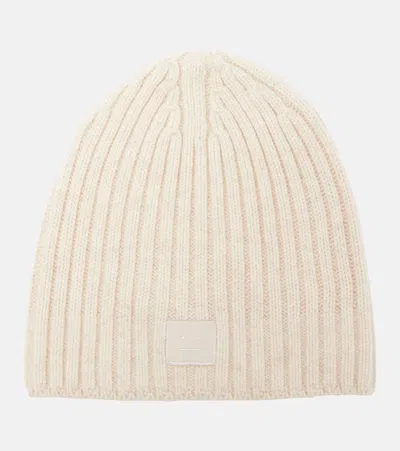 Acne Studios Face Wool Beanie In Cream
