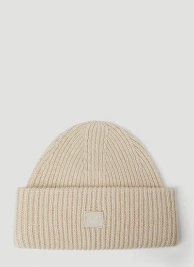 Acne Studios Face Patch Beanie Hat In Neutral