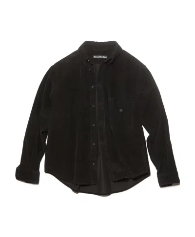 Acne Studios Face-patch Corduroy Shirt In Black