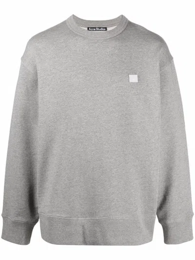 Acne Studios Face Motif Round-neck Sweatshirt In Grey