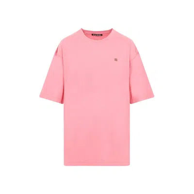 Acne Studios Face Patch Crewneck T-shirt In Fuchsia