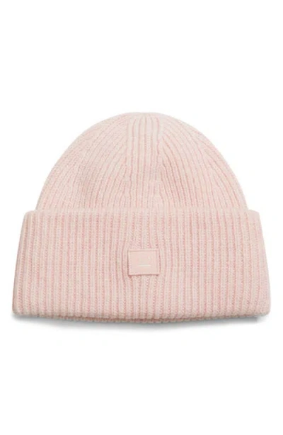 Acne Studios Face Patch Rib Wool Beanie In Faded Pink Melange