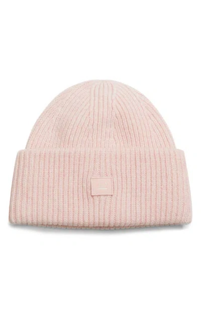 Acne Studios Face Patch Rib Wool Beanie In Pink