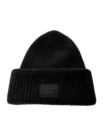Pre-owned Acne Studios Face Patch Ribbed Beanie. In Black