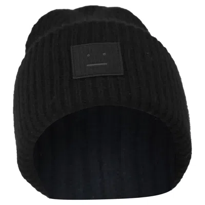 Acne Studios Face-patch Ribbed-knit Beanie In Black Wool