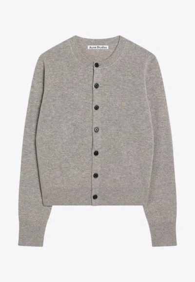 Acne Studios Face Patch Wool Cardigan In Gray