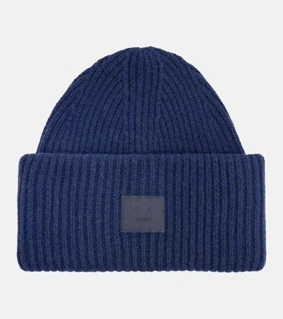 Acne Studios Face Wool And Yak-blend Beanie In Blue
