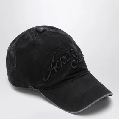 Acne Studios Faded Black Baseball Cap With Embroidered Logo In Purple